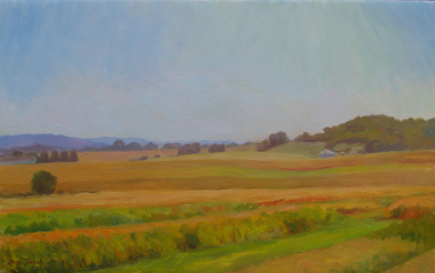 Ripening Fields, September Afternoon  (View Toward Kutztown), oil on canvas, 14x21 inches