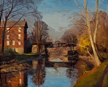The Lehigh Canal at Freemansburg, Winter Light, oil on canvas, 20x25 inches
